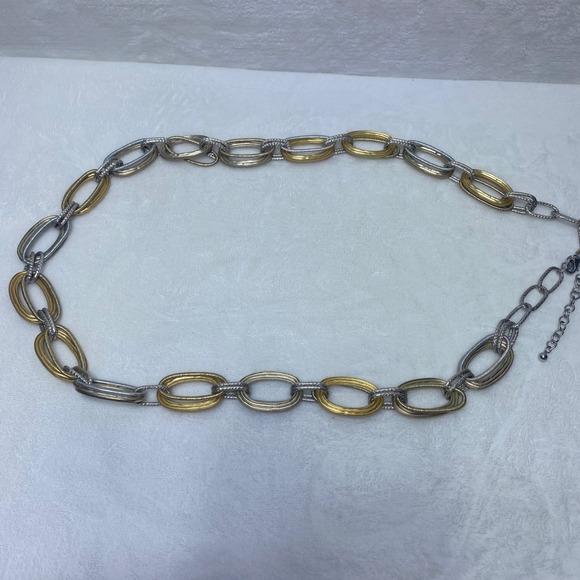 Chicos Statement Chain Belt Gold Silver Copper Tone Textured Links Adjustable - Picture 1 of 7